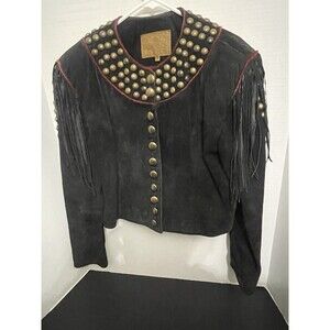 Double D Ranch Wear Black Suede Leather Jacket Studded Full Zip Sz Small